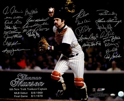 New York Yankees Multi-Signed 16x20 Thurman Munson Photograph With 26 Signatures including Jackson and Gossage (FSC)
